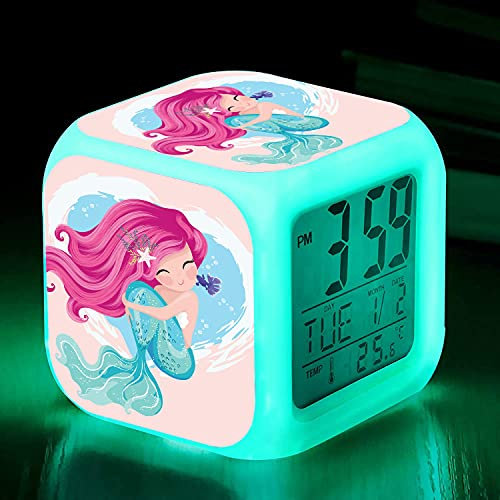 Meerjungfrau Digitaler Wecker, 7 Farbwechsel LED Nacht, Nachttischwecker mit Lichtern für Kinder, Geschenk zum Geburtstag für Mädchen Jungen Damen Erwachsene