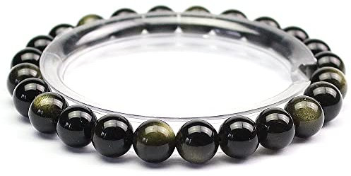 MJDCB Bracelet Obsidienne Doré Naturelle 8mm Perle Pierre de Protection Puissante
