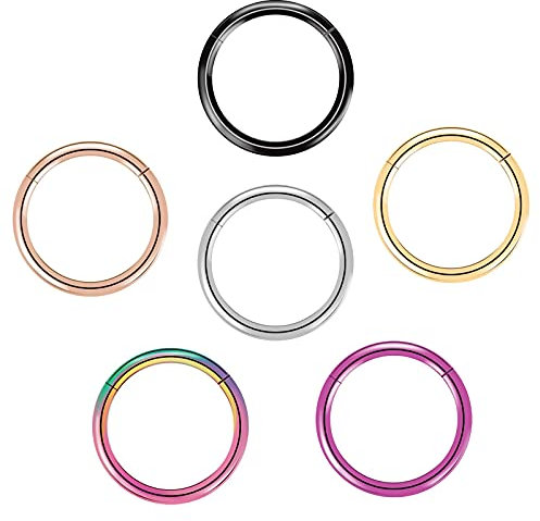 G23 Titan Nasenring Hoop 6pcs 18g 16g Faltsegment Helix Knorpel Rook Ring Piercing Schmuck für Frauen Männer Mädchen (6pcs) (16 Gauge 1.2x8mm)