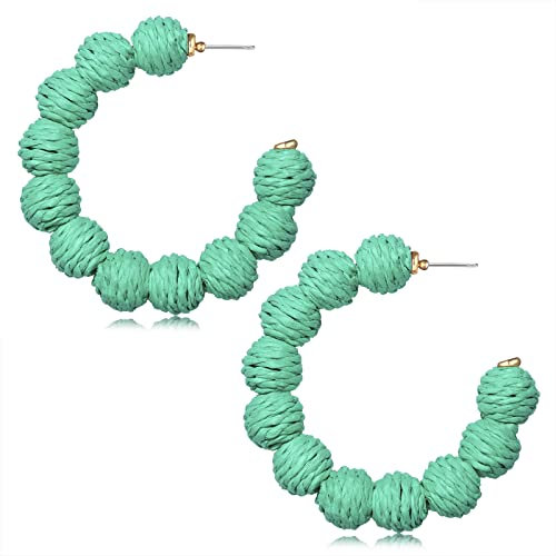 Rattan Earrings Statement Rattan Hoop Earrings for Women Woven Bohemian Earrings Handmade Straw Wicker Braid Big Drop Dangle Earrings for Women Summer Beach Jewelry, Metal, metal