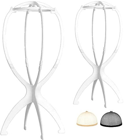 2x Zerlegbare Perückenständer, WXYYKX Plastik Perückenständer Set Tragbarer Perückenhalter Wig Stand 35cm Hoch/inkl. 2 Perückenkappen - weiß