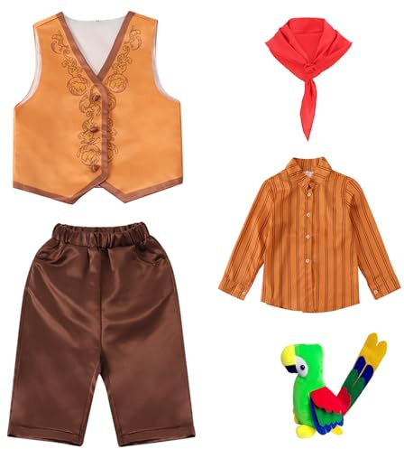 LCXYYY Antonio Verkleidung Kostüm Junge Cosplay Madrigal Antonio Weste Hemd Hose und Papagei Puppe Anzug für Kinder Halloween Karneval Geburtstag Party Fancy Taufe Zeremonie Geschenk 1-7 Jahre