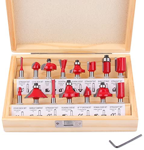 Flytuo 15PCS Router Bits Set 1/4 Inch Shank, Tungsten Carbide Router Bits, Woodworking Cutter Tool Kit for Home Improvement and DIY