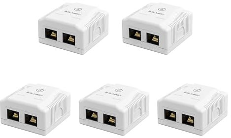 iwillink RJ45 Surface Mount Outlet Box, 2 Port Cat6 Junction Box, Ethernet Boxes Wall Mount for Cat6 Cat5e Cat5 Network Cables, 5 Pack, White
