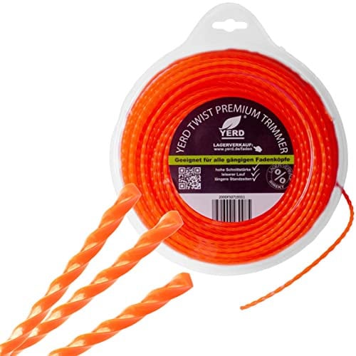 YERD Twist Motorsense Nylon Profi Mähfaden, 360° gedreht 4-Kant Trimmer-Faden, leise, effizient und aggressiv (Nylon TWIST 3,0mm x 74m)