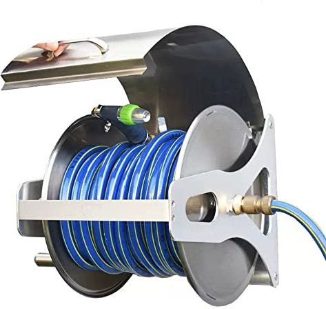 ZCBYBT Tragbare Gartenschlauch Rollen Kit Wand/Boden Montiert Edelstahl Wasserschlauch Reel Mit 4/8In TPR Schlauch,40m