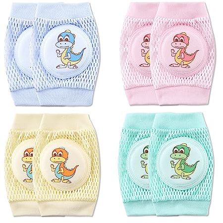 SONARIN 4 Paia Ginocchiere per Gattonare Bambini,Estive Ginocchiere per Bambini Traspiranti Ginocchiere Neonato Elastiche Scaldamuscoli Morbide Confortevole per Bambini Bambine(Dinosauro)