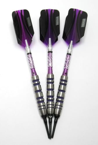 Purple Piazzzzz Bombers – 80% 14g Wolfram Soft Tip Darts, Ringgriff – Super Short – mit Upgrade-Kit