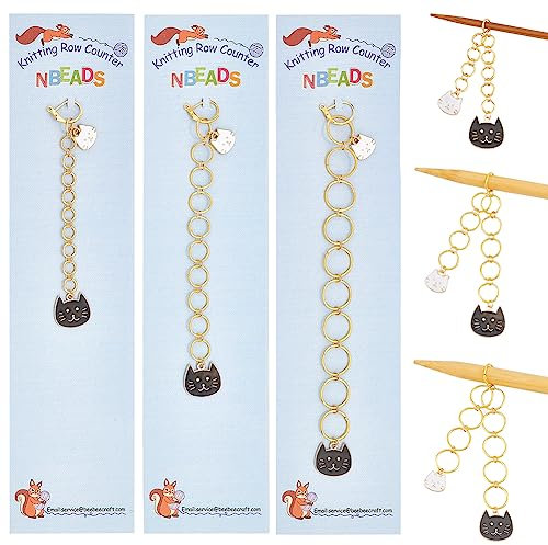 nbeads 3 Stücke 3 Größen Stricken Reihe Zähler Ketten, Katzen-Emaille-Charme-Strickketten Zur Verfolgung des Projektfortschritts