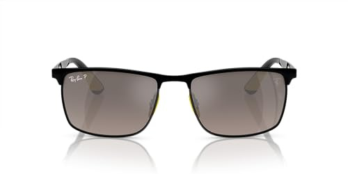 Ray-Ban Unisex Rb3726m Scuderia Ferrari Collection Sonnenbrille, Mattschwarz auf Schwarz/Grau, Farbverlauf, Grau, verspiegelt, polarisiert