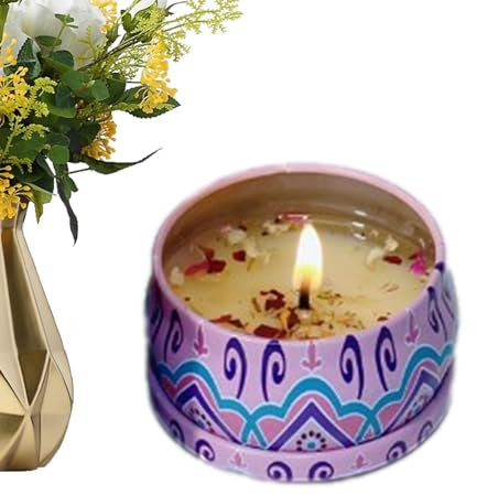 Bougies parfumées de longue durée | 80g de bougies chauffe-plat en cire de soja | Conception exquise de pots de bougies de fleurs séchées, bougies chauffe-plat en cire de soja pour soulager le Firulab