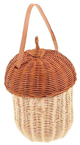 HOMSFOU Rattan Mushroom House Pine Mushroom Tent Basket with Lid Decorative Planter Basket Wall Mount Fruit Basket Wall Vegetable Baskets Straw Crossbody Handbag Child with Cover