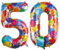 Ponmoo 40 Pouces Foil Ballons Chiffre 50 Multicolore (101cm), Gonflable Hélium ou Air, Géant Numéro 0-9, 10-29, 30-100, Grand Ballon pour Mariage, Décoration de Fête d'anniversaire