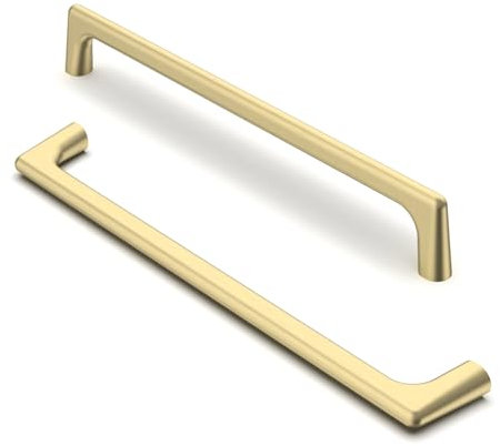 FURNIWARE Pack of 10 Cabinet Handles Satin Brushed Brass 192mm(7.5 Inch) Hole Center Cabinet Pulls Door Handles Hardware Pulls Kitchen Door Handles Kitchen Cupboard Handles Hardware Handles
