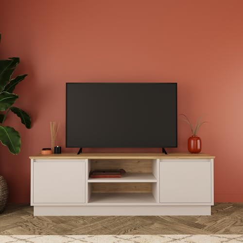 Bimossa Mono 140cm TV Stand Cabinet for 55 Inch TV - Warm Oak, Scratch-Resistant Top, Modern Design, Organized Storage for Living Room