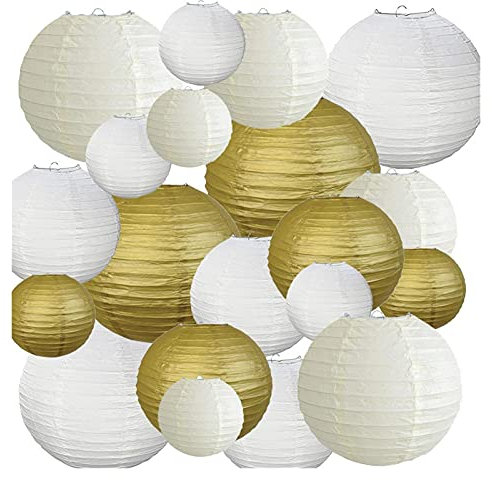 WENKA Laternenfest 20 Stück Papierlaternen in Weißgold Beige, Verschiedene Größen von 10 Zoll, 12 Zoll und 14 Zoll, chinesische Lampion für Hochzeiten, Partys, Hängedekoration