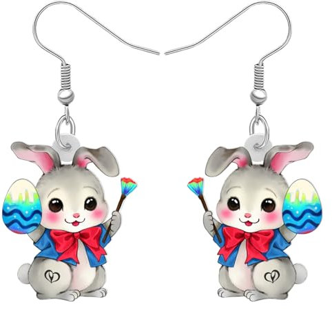 RAIDIN Acryl kreative Ostern Hase baumeln Haken Ohrringe Geschenke für Damen Mädchen Kinder süße Anime Korb Kaninchen Eier Schmuck für Geburtstag Party Festival Dekorationen (Grau)