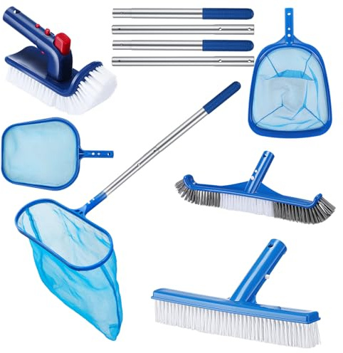 FillTouch Pool Cleaning Kit, 3 Nets 3 Brushes Adjustable Aluminum Pole