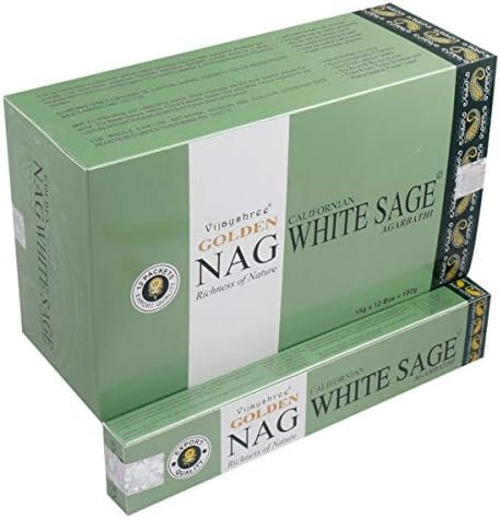 Vijayshree Golden Nag White Sage – 12 Packungen à 15 g = 180 g – Aromatherapie – Meditation – Spiritualität – 100% natürlich, umweltfreundlich