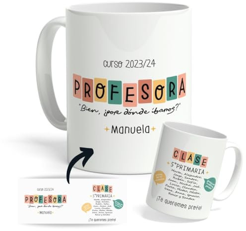 Taza Profes Personalizada con Nombre | Regalo Original | Taza para Desayuno, Café | Regalo para Profesores, Maestras, Fin de Curso, Jubilación, Graduación