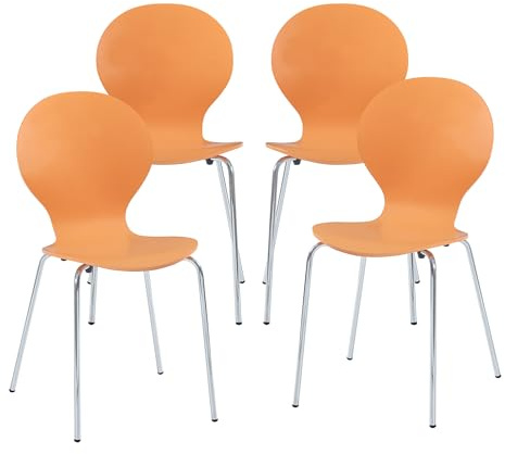 [en.casa] Esszimmerstühle 4er Set Etne Stühle für Esszimmer Küchenstühle Stapelstuhl Holz Metallbeine 85 x 48 x 50 cm Lehnstuhl Orange/Chromfarben