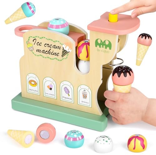 Eismaschine Holzspielzeug ab 3 Jahre Kinderküche Zubehör Rollenspiele Spielküche Kaufladen Zubehör Eisdiele Kinder Holz Holzspielzeug Geschenk für Mädchen Küchenmaschine Spielset