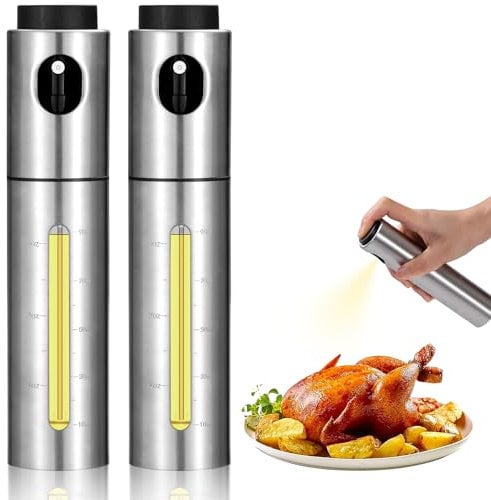 ZLLkeji Spruzzatore Olio Acciaio Inossidabile Oil Spray Bottle 100ml Nebulizzatore Olio Oliva Controllo Dell'Olio Nebulizzatore Olio Con Scala per Cucinare Grigliare Insalata 2 Pezzi arrotondato
