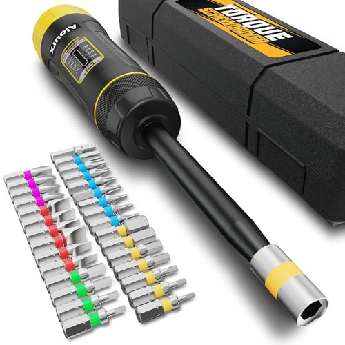 Aiourx Long Shank Torque Screwdriver Set, 10-80 Inch Pounds lbs, 32 Pcs 1/4 Drive Torque Screwdriver Wrench with S2 Steel Bits for Bicycle Mechanics, Mechanical Equipment, and Mounting