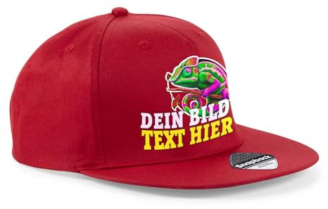 Kiwistar UG - Basecap - rot - 5 Panel Snapback Rapper Cap - mit Wunschtext und Foto individuell personalisiert