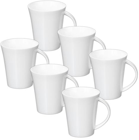 Wilmax - Teetassen & Kaffeetassen - 6er Set - 380ml - Kaffeebecher Porzellan - Becherset - Tasse für Tee, Kaffee, Cappuccino - Porzellantassen mit Griffen - Weiß