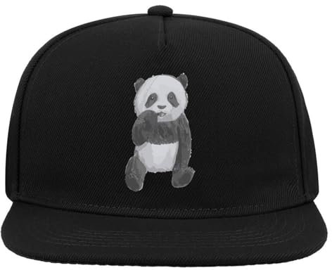 Panda Bear Cute Cucciolo Disegno Animale 5 Pannelli Snapback Visiera piatta Cappello Da Baseball Nero, Nero , Taglia unica