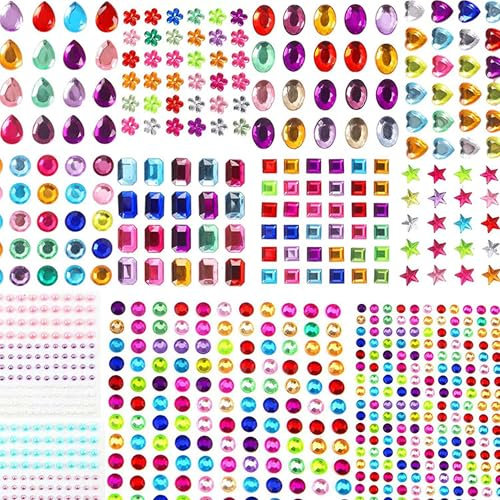 Gem Stickers, 1742Pcs Self Adhesive Jewel, Gems for Crafting, Stick on Gems Rhinestone Stickers for Crafts Sparkly Flatback Rhinestone Stickers Crystal Sticker