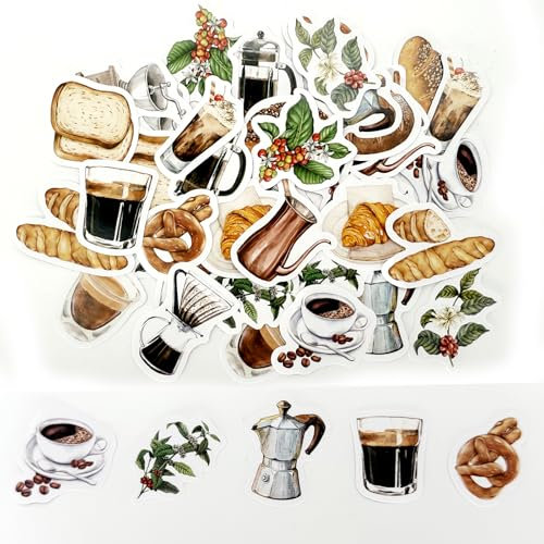 NICECONE 46 adesivi vintage a tema caffè, di piccole dimensioni, impermeabili, in vinile, a tema caffè, per decorazioni fai da te, artigianato, diari, buste, custodie per telefono, bottiglie d'acqua,