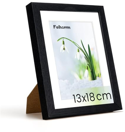 Feihorrm Bilderrahmen, Fotorahmen aus Eiche, Mit gehärtetem Glas, Für 13x18 cm-Fotos ohne Passepartout oder 9x14 cm-Fotos mit Passepartout, Fotorahmen aus Massivholz (Schwarz, 13x18 cm/ 1x)