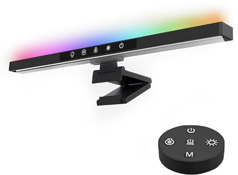 Curved Monitor Light Bar for Screen, 42CM LED Computer Monitor Lamp with RGB Backlight, Stepless Dimming, Eye-Caring No Glare, Wireless Remote Control for Home Office Desk Setup