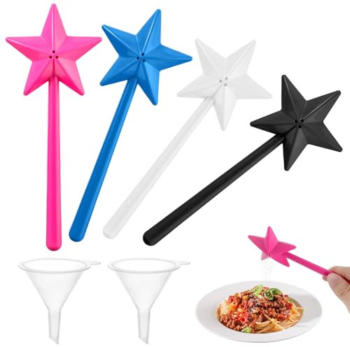 Nogeqi 4 Stück Stern Salzstreuer Zauberstab Lustig Mit Zwei Trichtern, Salz Und Pfefferstreuer Stern Zauberstab Kinder Shaker, Gewürzstreuer Für Küche Restaurant (Schwarz Weiß Rosarot Blau)