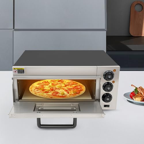 Pizzaofen Elektrisch Brotbackofen Edelstahl Flammkuchenofen, Profi Pizza Ofen Elektro Gastro Pizza Oven für Pizza, Brot und Backwaren, Temperatur bis 350°C, Timer bis 30min