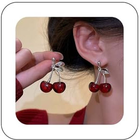 Cybche Boho Rote Kirsche Baumeln Ohrringe Kirsche Tropfen Ohrringe Süße Kirsche Ohrringe 3d Kirsche Frucht Ohrringe Silber Blatt Kirsche Ohrstecker Schmuck Für Frauen
