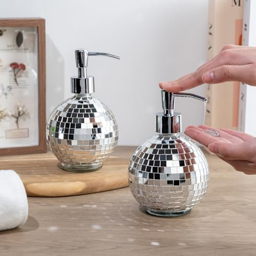 Disco Seifendispenser, Dusch Seifendispenser,wiederauffüllbarer Flüssig Disco Glas Dispenser für ätherische Öle,geeignet für Schminktisch, Arbeitsfläche und Küche,seifenspender pumpe (2 Stück)