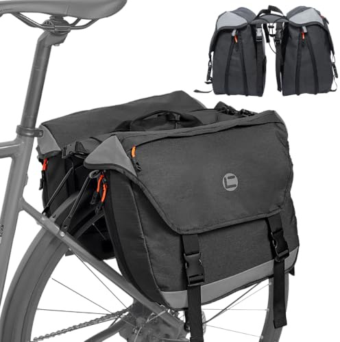 Danuosie Fahrradtasche Gepäckträger 25-35L Erweiterbar, Wasserabweisende Gepäckträgertasche mit Kordelzug & Reflektoren, E-Bike Doppelpacktasche für Pendler & Einkauf