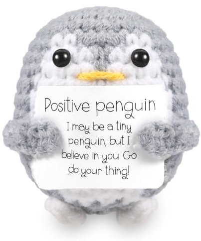 ASMPCUE Positive Pinguin Geschenke mit Positivkarte, Creative Knitting Wool Doll Positive Frog Stressabbau Fluffy Stuffies Lucky Charm Courage Gift, Get Well Gift, Cheer Up School Gift