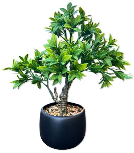 Permaplants Artificial Bonsai Tree 15 Tall with Realistic Wood and Pot Umbrella Bonsai Fake Plants Zen Faux Plants for Home Bedroom Japanese Decor