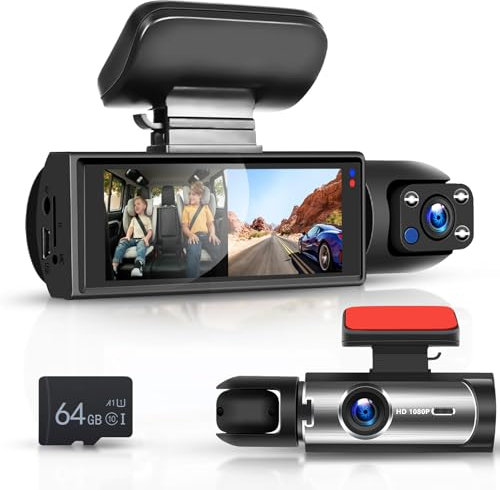 Hodozzy Auto Vorne und Innen Dash Cam mit 64GB SD Karte,FHD 1080P 3.16 Zoll IPS Touchscreen Bildschirm Dual Auto Kamera mit Super Nachtsicht, WDR, Weitwinkel, G-Sensor, Loop-Aufnahme, Parküberwachung