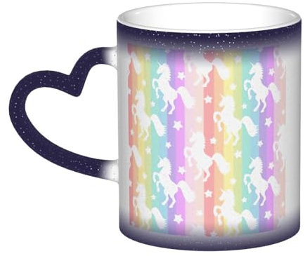BBEXJIGY Unicorns On Colorful Stripes Thermal Reactive Ceramic Print Mugs That Change Color With Heat