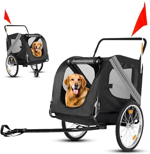 Outbee Remorque Vélo pour Chien 2-en-1 – Poussette Chien Pliable – Jusqu’à 35 kg – Attelage Inclus – Gris foncé