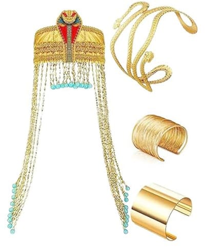 Fhkpsqkcn Frauen Ägyptische Kleider Accessoire Set Halloween Ägyptische Kopfbedeckung Mit Quasten Perlen Schlangenarmmanschette Armband