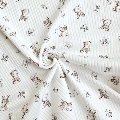 PAWOTEX Ripp jersey Rippjersey Stoff Meterware Rib Jersey Bedruckt Ribstrick Elastische Gerippter Jerseystoff Ökotex 100% baumwollstoff für Bekleidung Kinder, Mädchen Tops Mützen Schals 150x50cm 180g