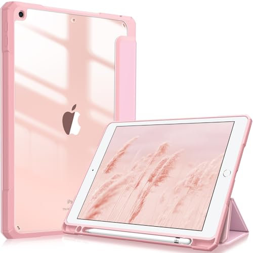 FINTIE Custodia per iPad 10.2 Pollici 9a / 8a / 7a Generazione (2021 2020 2019) - [Built-in Pencil Holder] Antiurto Sottile Case Posteriore Trasparente Cover con Auto Sveglia/Sonno, (Rosa)