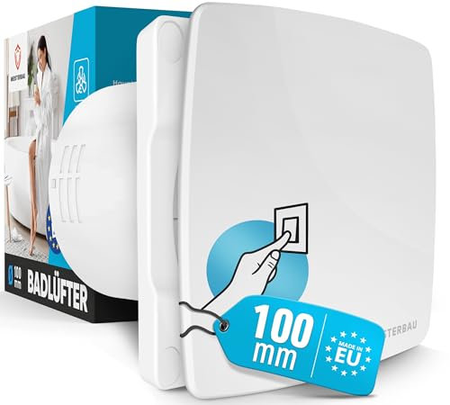 MEISTERBAU - Badlüfter mit Lichtschalter-Aktivierung [Made in Europe] - Leiser Lüfter 100mm Durchmesser - Effizienter Abluftventilator zur Wandmontage mit Montagematerial - Bad & Dusche