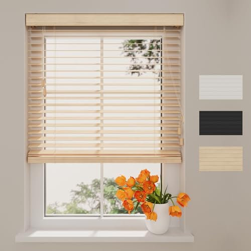 Radeco® Holzjalousie innen Natur 230 x 175 cm (BxH), 50mm Lamellen aus Paulownia Holz, Breiten von 50 bis 250 cm erhältlich, Innenjalousie, Fenster Jalousien